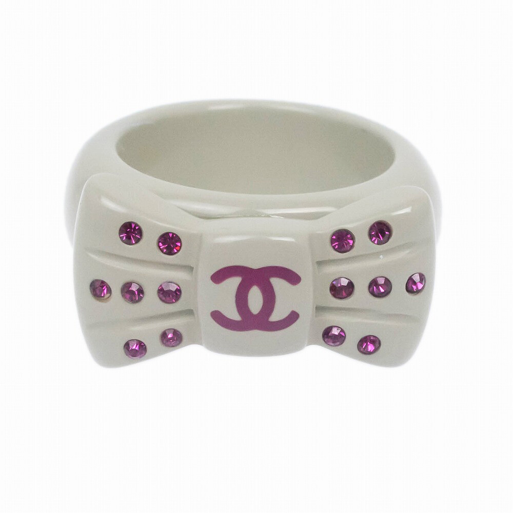 ピュアなリボンとCOCOが可愛い♡【CHANEL】COCOブローチ CHANEL 02P Ring No. 14 COCO Coco Ribbon Pink Rhinestone