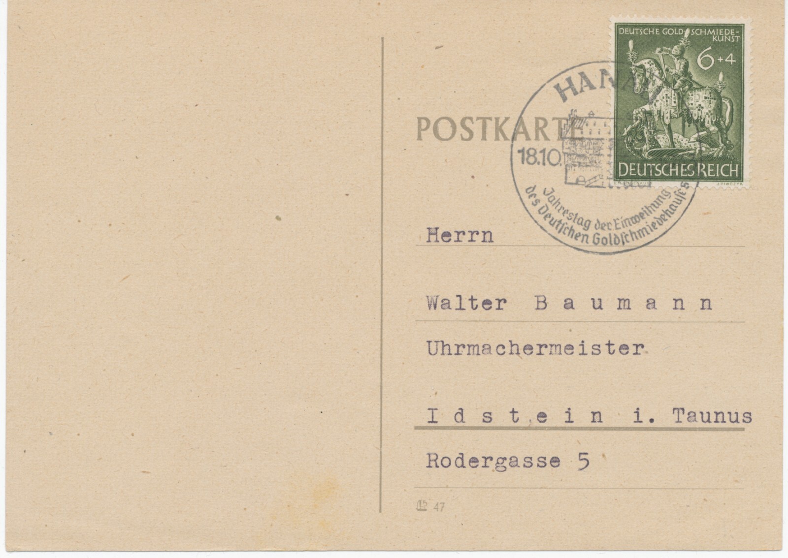 German Reich special postmark 1943 "Hanau/anniversary of the inauguration of German