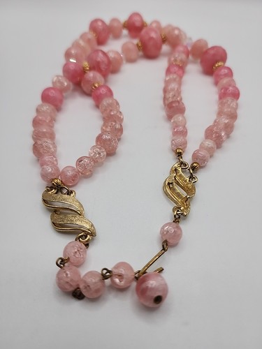 Set Gioielli Vintage Collana 16 Pollici Clip On Orecchini 1 Pollice Perline Rosa... - Foto 11 di 24