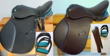 Pony English AP Event Hunt Saddle Black/Brown Teal 15" with/ Wout Lthrs+Irons