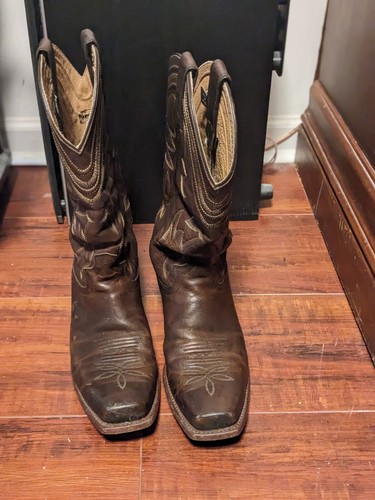 Justin Chestnut Brown Leather Mid-Calf Western Square Toe Boots - Size 10-B - Picture 2 of 7