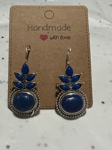 NEW Lapis Lazuli Blue Gemstone Layered Egypt Inspired Earrings 1.3x.5 - Picture 5 of 6