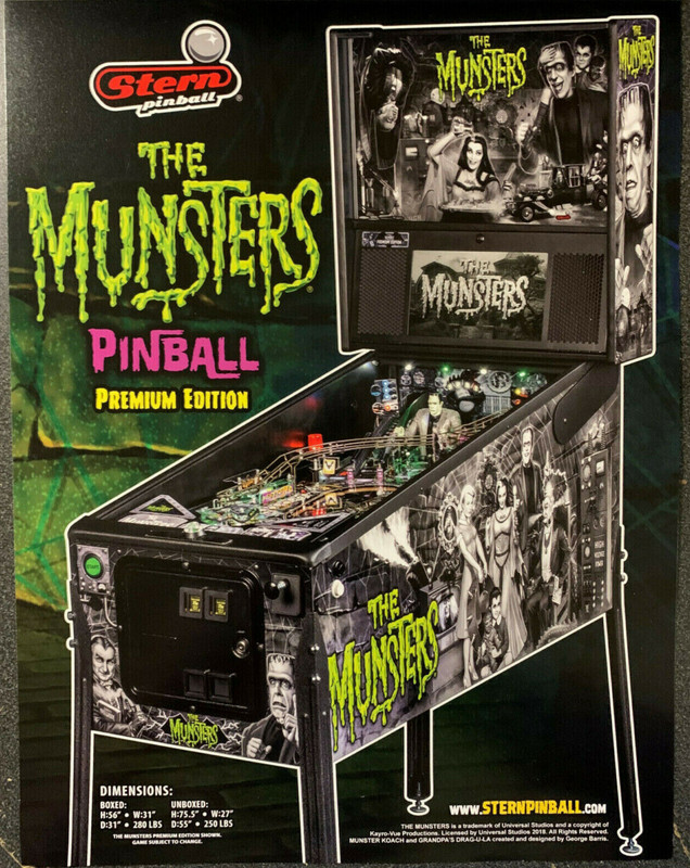 MUNSTERS Premium Edition - Stern Pinball Advertising Flyer - 2019 - Box Shipped