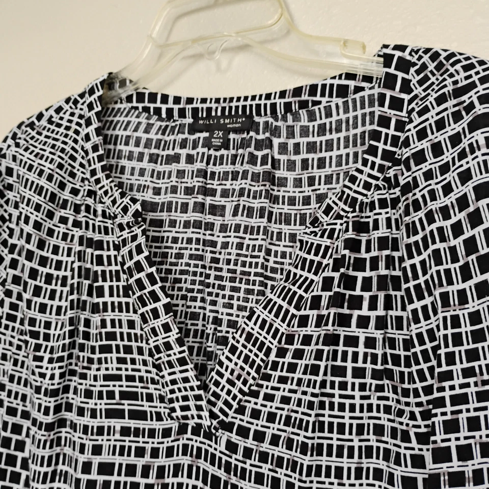 Blusa Willi Smith Negra/Blanca 3/4 Slv Pullover Rayón Top ~ Talla Grande 2X Foto 4 de 4