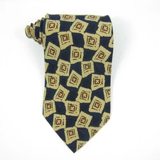 Hugo Boss Mark Pasch LTD Mens Necktie Squares Blue Tan Silk 58"x4"