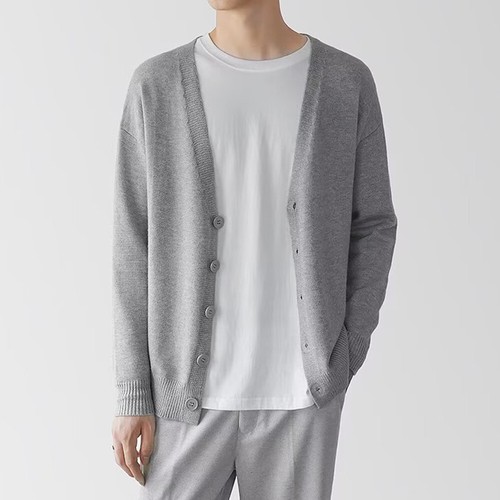 Cardigan uomo casual cappotto maglia maglione top autunno maglione sottile outwear scollo a V - Foto 12 di 18