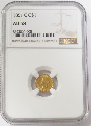 1851 C CHARLOTTE USA GOLD $1 DOLLAR COIN NGC AU 58 - Picture 2 of 4