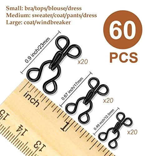 60 Set Sewing Hook and Eye Latch for Clothing, Bra Hooks