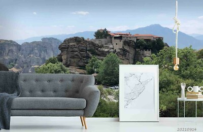 3D Rock Mountain House Tree Scenery Wallpaper Wall Murals Removable Wallpaper