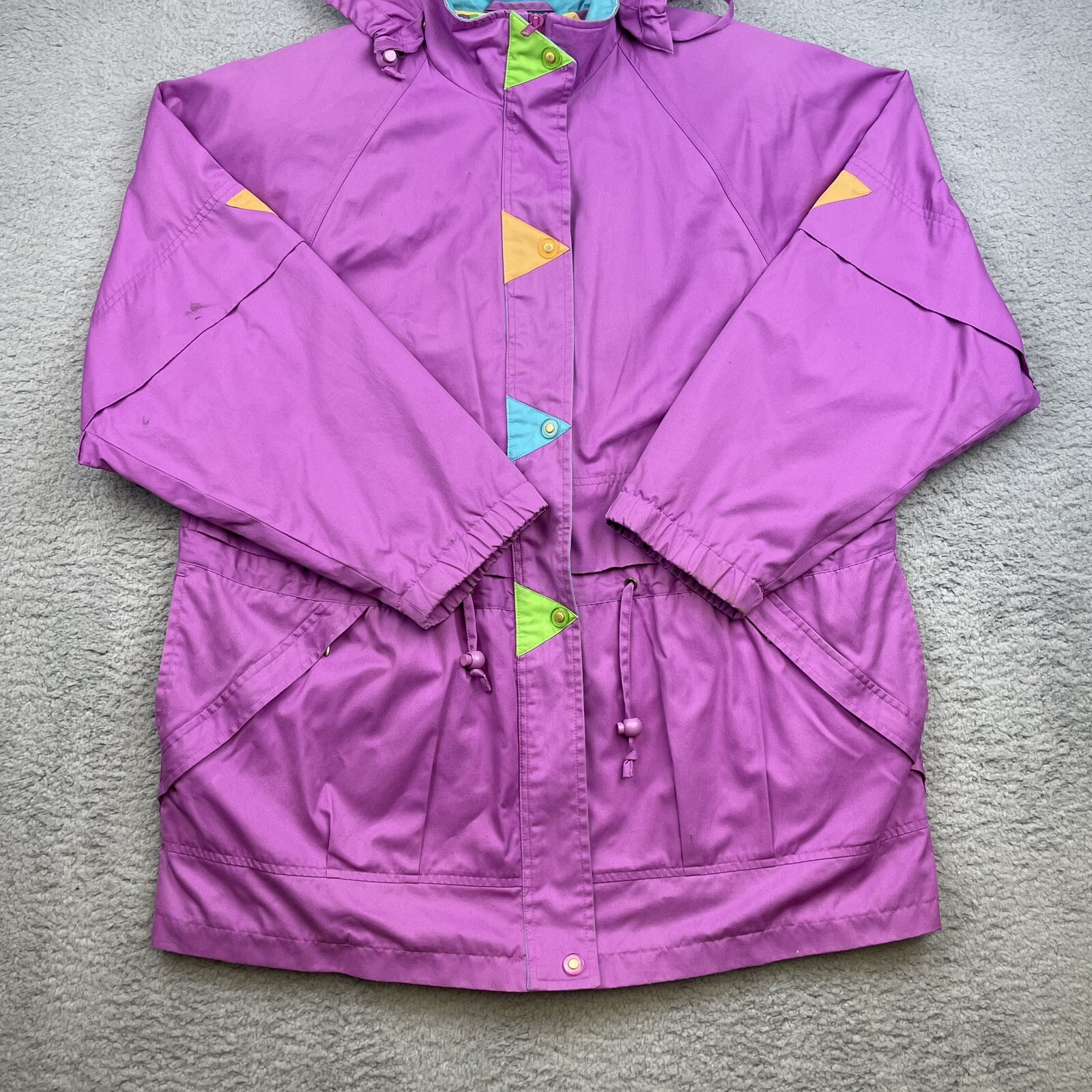 Vintage Vine Below Coat Womens Large Zepel Treated Colorful Funky 80s Zip Snap