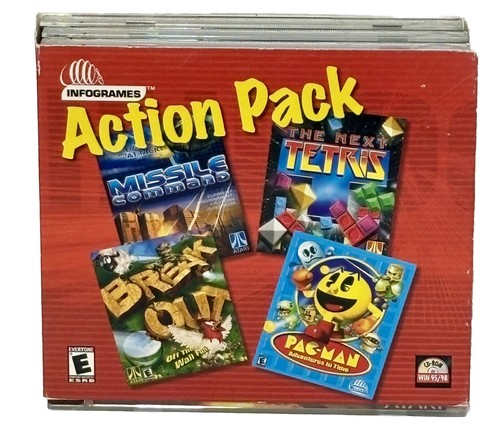 Action Pack Computer Games CD ROM Pac-Man Break Out Tetris Infogrames (4)