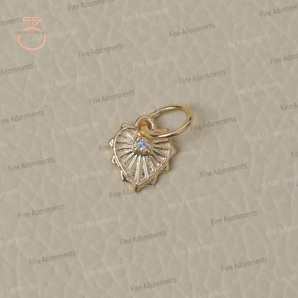 Colgante de corazón de oro amarillo sólido de 14k pavé de diamantes minimalista amor encanto joyería Foto 4 de 4