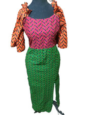 Color block African long dress; Bu: 44, Wa: 42, Hips:49, Full Length: 58 inches