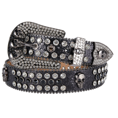 Skull Western Crystal Studded Belt Cowgirl Cowboy Rhinestone  display picture 3