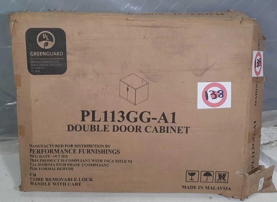 Gabinete de almacenamiento de puerta de madera laminada 29-1/2" H por fuente de oficina, caoba Foto 2 de 3