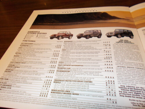 1988 Jeep Wrangler 16 Seiten Deluxe Verkaufskatalog/KOSTENLOSER Versand - Bild 4 von 4