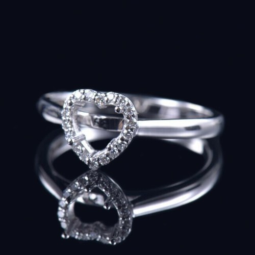 Heart Cut Natural Diamond Engagement Love Women Ring Semi Mount 14K White Gold - Picture 3 of 9