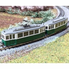 Motorised N Gauge 2 Car Duewag Style Tram in Green and White for Model Railway