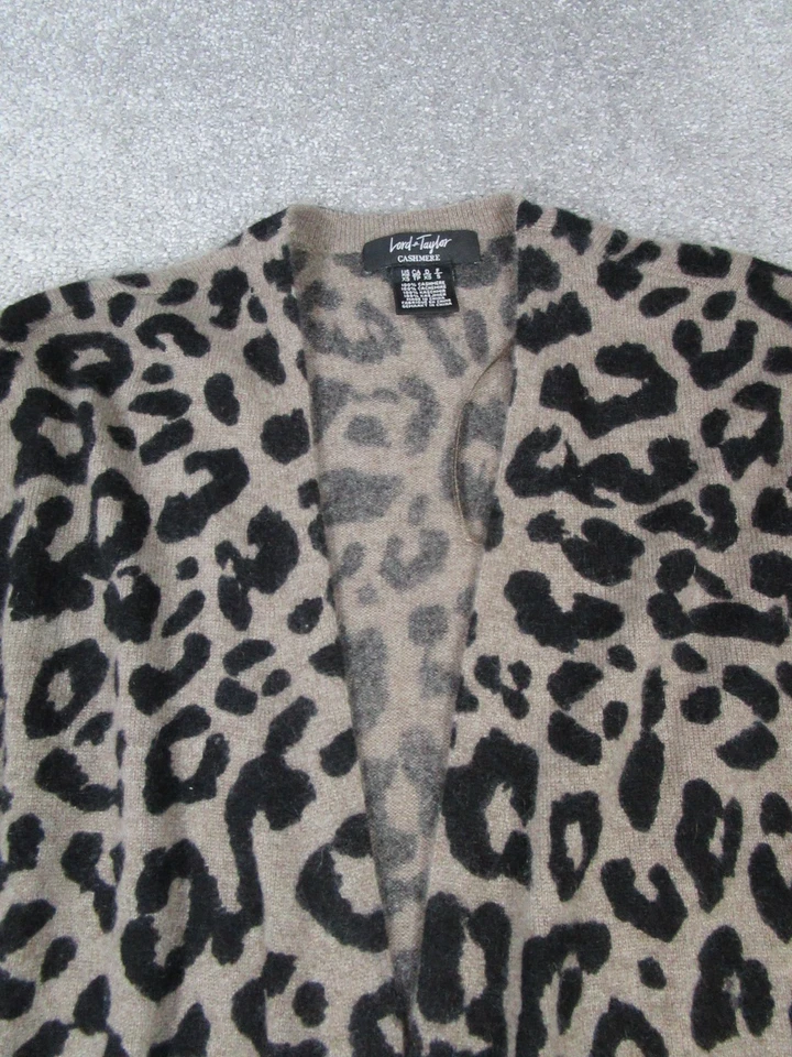 Suéter Lord & Taylor Mujer Xs Marrón Negro Cachemir Tejido Frente Abierto Cárdigan Foto 2 de 4