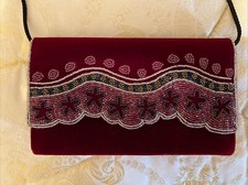 Delill Velvet Beaded Clutch Evening Purse Vintage Made in China EUC