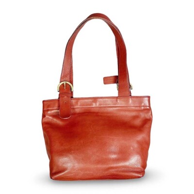 Vintage COACH Old Coach All Leather Tote Handbag 4140 Red Ladies