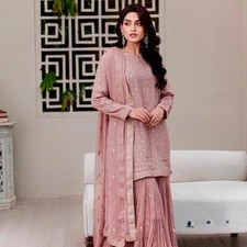 Premium Heavy Faux Georgette Dusty Pink Palazzo Suit With Dupatta For Function