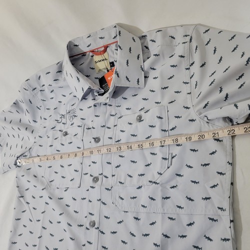 Simms Mens Medium M Double Haul Short Sleeve Button Shirt Trout Fish Graphic - Picture 7 of 14