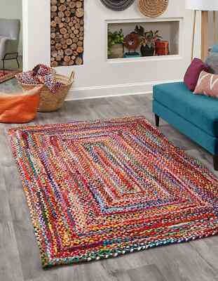 Teppich 100% Baumwolle Handarbeit Wende Flächenteppich Modern Wohnen Outdoor ...