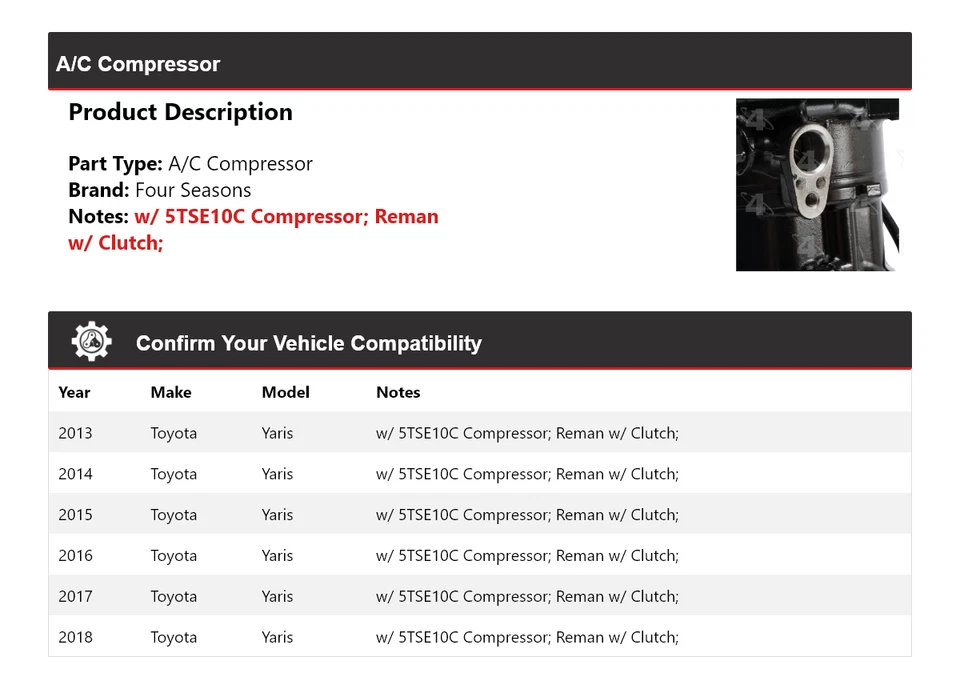 Compresor de aire acondicionado para Toyota Yaris 2013-2018 4 estaciones 2014 2015 2016 2017 Foto 2 de 4