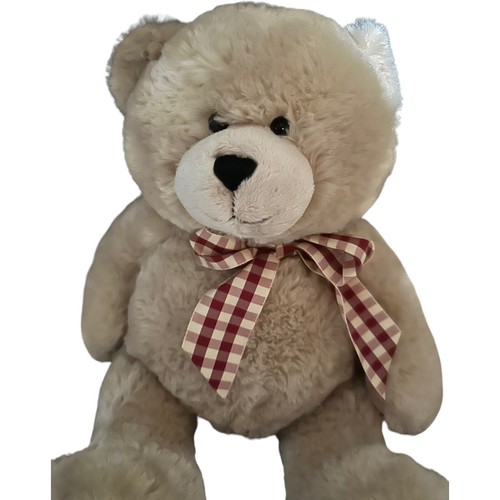 Ganz Teddy Bear Plush Stuffed Animal Toy Charlie H12106 Beige W/ Checker Bow - Picture 2 of 8