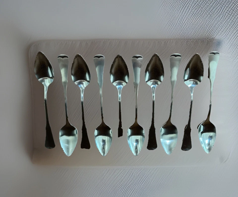 10 cucharas de pomelo Patrick Henry de acero inoxidable Oneida Community borde serrado de colección Foto 4 de 4