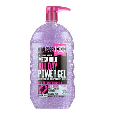 Vitalcare Mega Hold All Day Power Hair Gel, 40 Oz Alcohol-Free Frizz Control