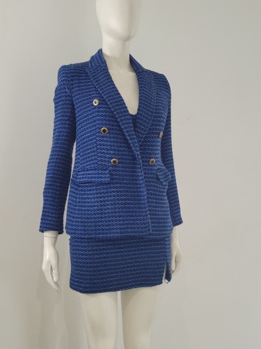 Zara (XS) Blue Boucle Dress Suit UK 6 8 EU 34 36 Mini Dress Blazer Jacket Co-Ord - Picture 7 of 24