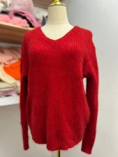 Angora Cashmere Blended Jumper Fuzzy Soft V-Neck Sweater