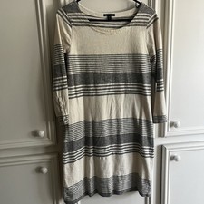 GAP Gray and Cream Striped Long Sleeve 3/4 Length Sleeve Midi Dress Size Medium