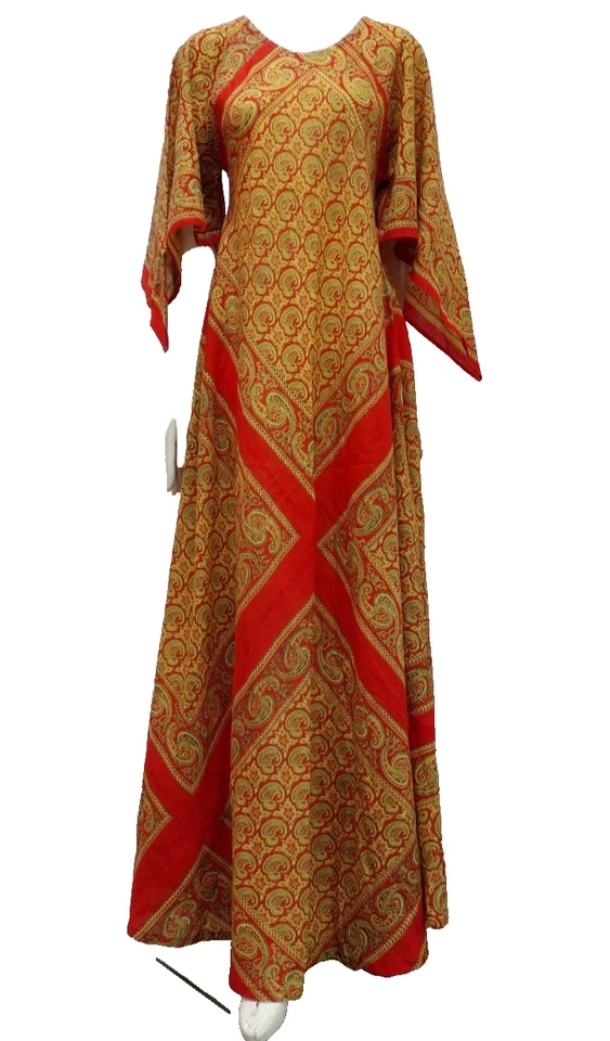 Vestido Hippie Años 60 Años 70 Mangas Ala de Ángel Pañuelo Hippie Paisley Indio M Foto 3 de 4