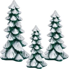 Resin Christmas Tree Figurines, 3pcs Snow-Dusted Tabletop White-green