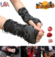 1/2 Pairs Black Fingerless Gothic Gloves Fingerless Arm Warmers Gloves Punk US