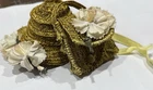 Vintage 1960s Barbie Size Woven Straw Doll Hat White Flowers Yellow Ribbon Tie
