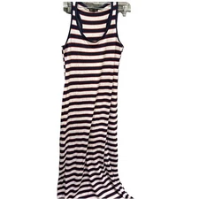 Active Basic Maxi Dress Womens MEDIUM Sleeveless Tank Striped Red White Blue