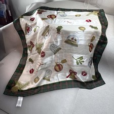 Vintage Scarf Liz Claiborne Green Red Christmas Scarf Holly Leaves Ornaments