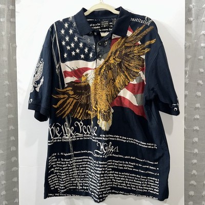 Cotton Traders Polo Shirt American Flag Red White Blue Eagle Declaration SZ XL