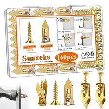 160Pcs Self Drilling Drywall Anchors for Christmas Decor,80 Sheetrock Anchors & 