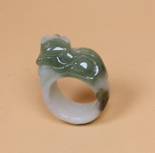 Cert'd Green 100 Natural A Jade jadeite 20.9 mm Pixiu Ring US 11.4        29695