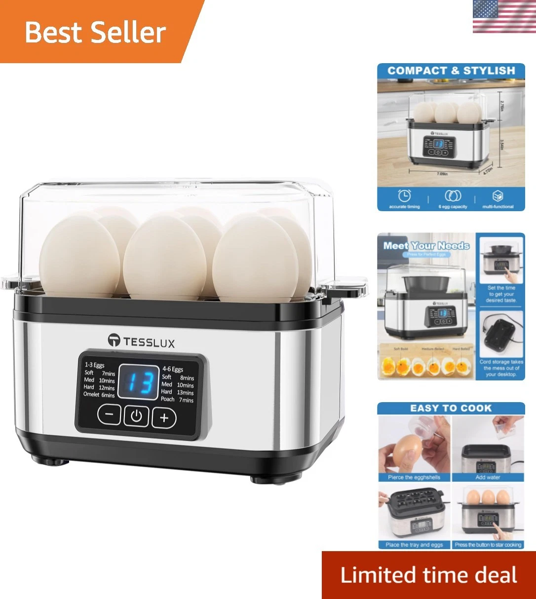 Electric Rapid Egg Cooker, 6 Egg Capacity for Hard Boiled Eggs, Poached Eggs,...
Opens in a new wind