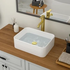 16 Inch Drop in Bathroom Vessel Sink 16x12 Rectangular White Porcelain Cerami...