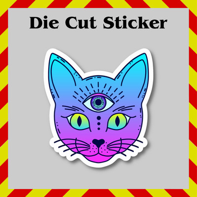 Mystical Cat Sticker, Mind's Eye Contour-Cut VInyl Printed Decal, Chakra