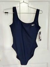Reebok one piece swim suit low scoop back NWT Navy blue sz Large 62MSRP
