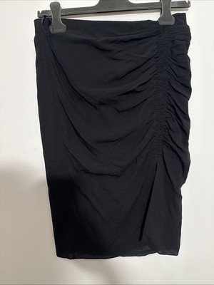 Tom Ford 2019 Classic Black Ruched Split Mini Skirt Silk Lined IT44 UK12