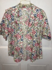 VTG Victoria Jones Women's Petites PM Multicolor Floral Blouse Made in USA